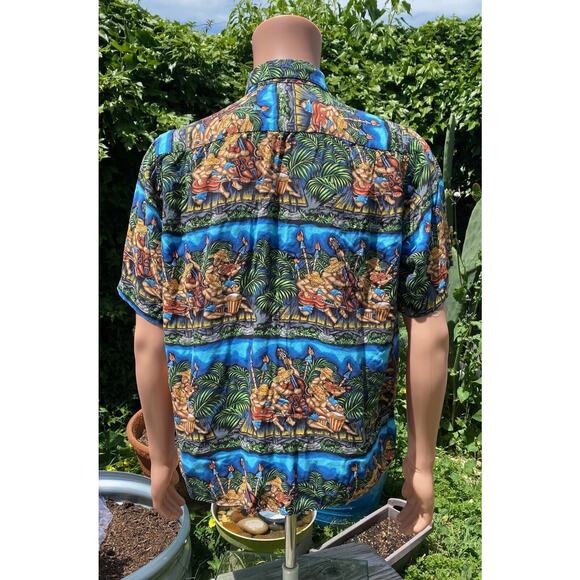 Reyn Spooner Dietrich Varez Hawaiian Shirt Jammin Musicians Tiki Rayon Men's Med - Picture 6 of 9